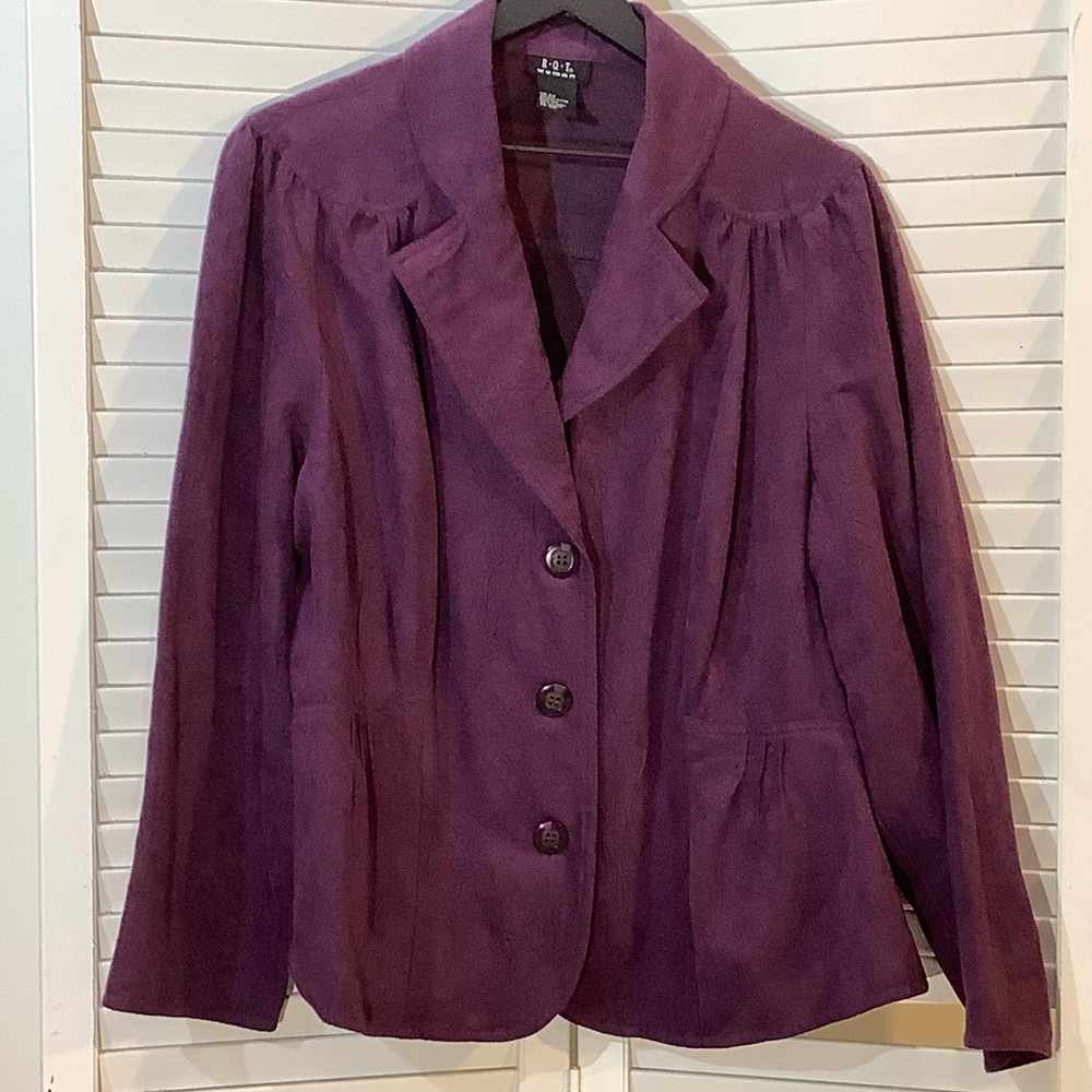 R.Q.T. Woman Crinkle Velour Blazer Raspberry Color Size - 2X